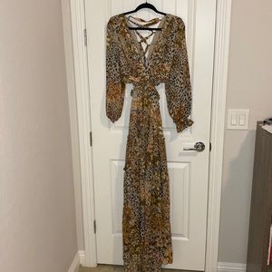 VICI Mix print tiered cutout maxi dress